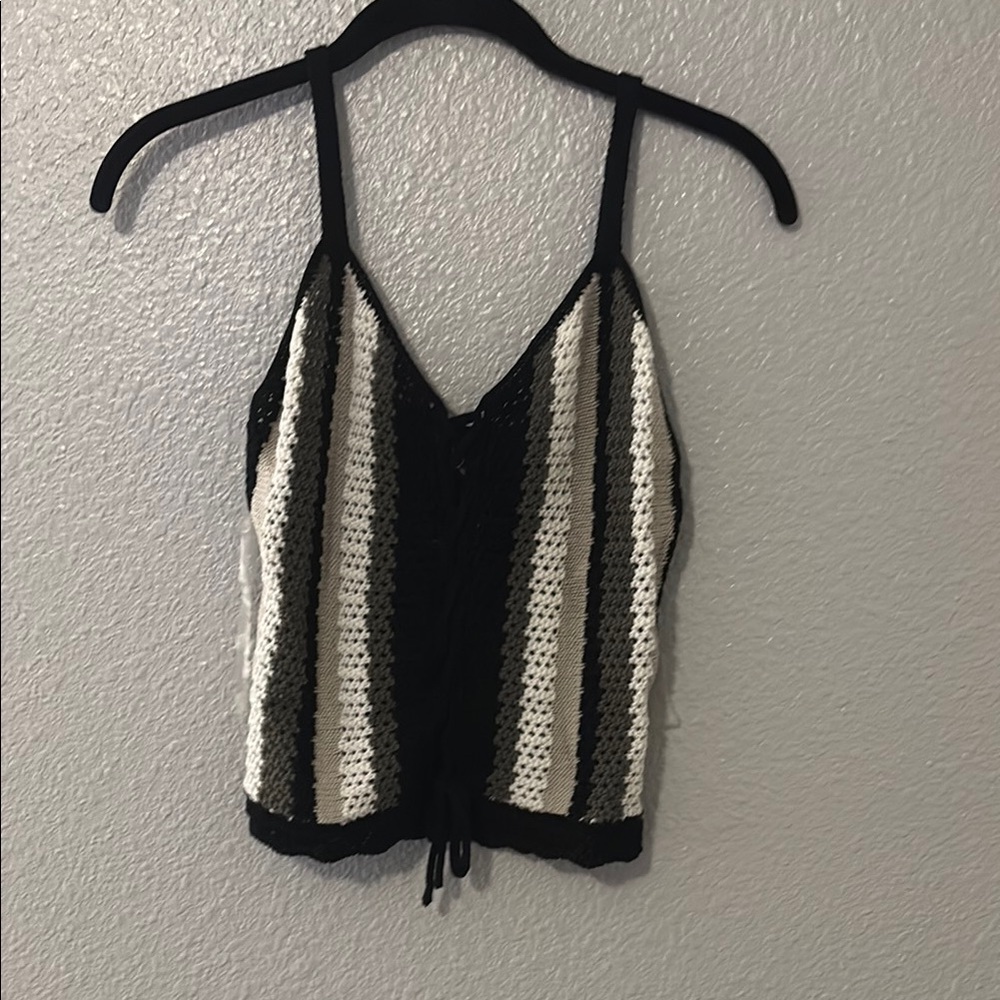 Striped Black and White Crochet Top